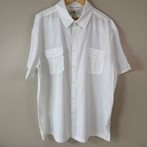 Island Shores Mens XXL White Linen Blend Short Sleeve Button Down Safari Shirt